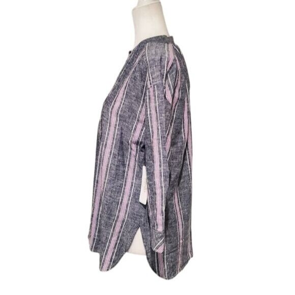 Laundry by shelli segal Linen Blouse Womens Small Blue Striped 3/4 Sleeve Top - Picture 4 of 11